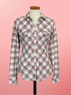 Maurices Plaid Western Style Long Sleeve Plaid All Cotton Button-up Blouse SzM